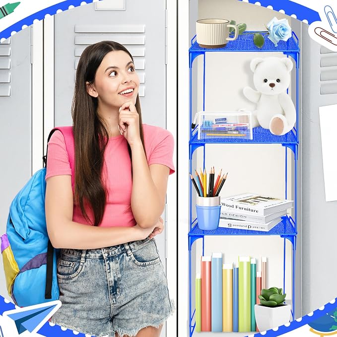 Demonwer Locker Organizer Shelf Blue Stackable Extra Locker Shelf Storage Cabinet Accessories for Back to School Office Home Gym Supplies