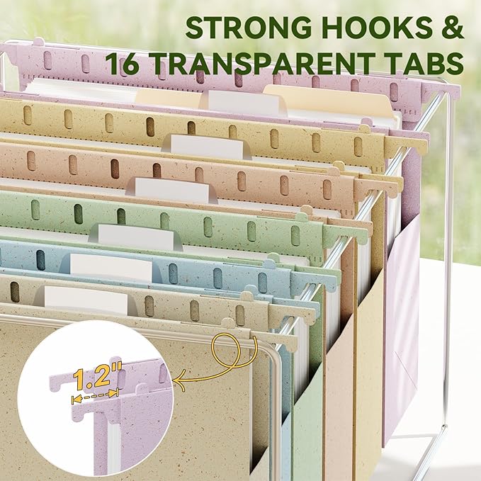 XINGIA Wheat Straw Legal Size Hanging File Folders, Extra Capacity 2'' Expandable Plastc File Folders with Tabs,12 Pack Heavy Duty Filing Cabinet Folders for Oversized Bulky Files(Morandi Yellow)