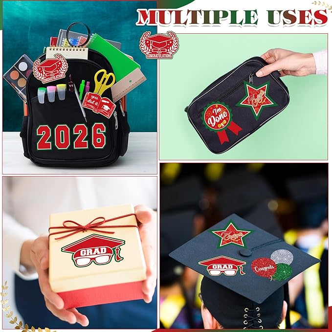 AmazingSpark 2 Sets Graduation Photo Display Board Trifold Poster Board with 12 Graduation Themed Stickers for 2026 Grad Party Decoration Picture Collage Frame Supplies (40 x 28,Red Green)