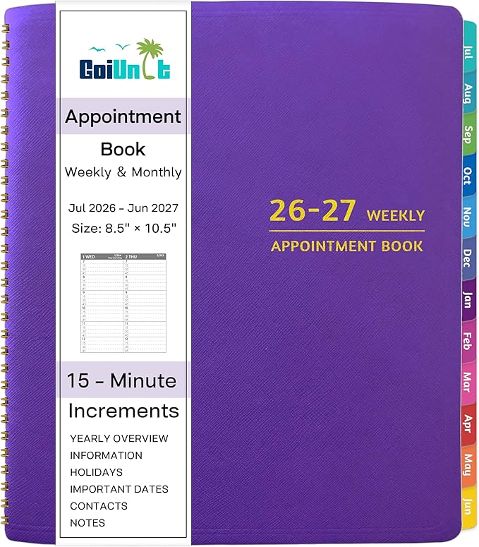 Appointment Book 2026-2027 - Appointment Planner with Weekly ＆ Monthly Spread, Jul 2026 - Jun 2027, 8.5’’ x 10.5’’, Large, 15 Minute Increments, 2026-2027 Daily Planner with Pockets, Tabs, thick paper
