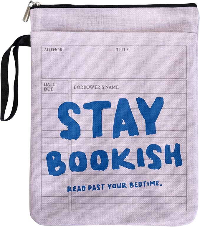 Stay Bookish Read Past Your Bedtime Book Sleeve for Women Book Lovers, Funny Book Cover Protector Gifts for Paperbacks with Handle & Pocket for Friends Librarian Bookish, Book Club Gifts