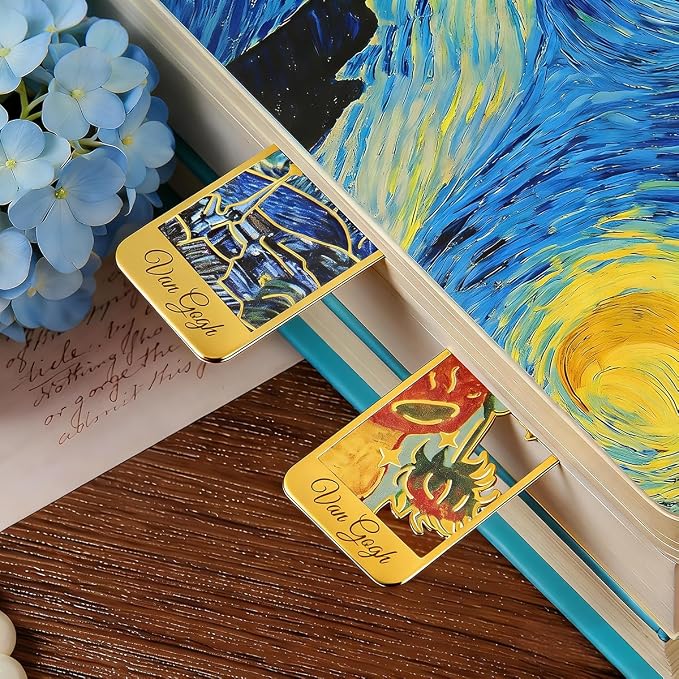 KInsound 8pcs Metal Bookmarks with Tassel, Golden Van Gogh Monet Oil Painting Theme Cute Book Markers for Reading Women, Men, Kids, Book Lovers, Reading Accessories Gifts for Book Lovers