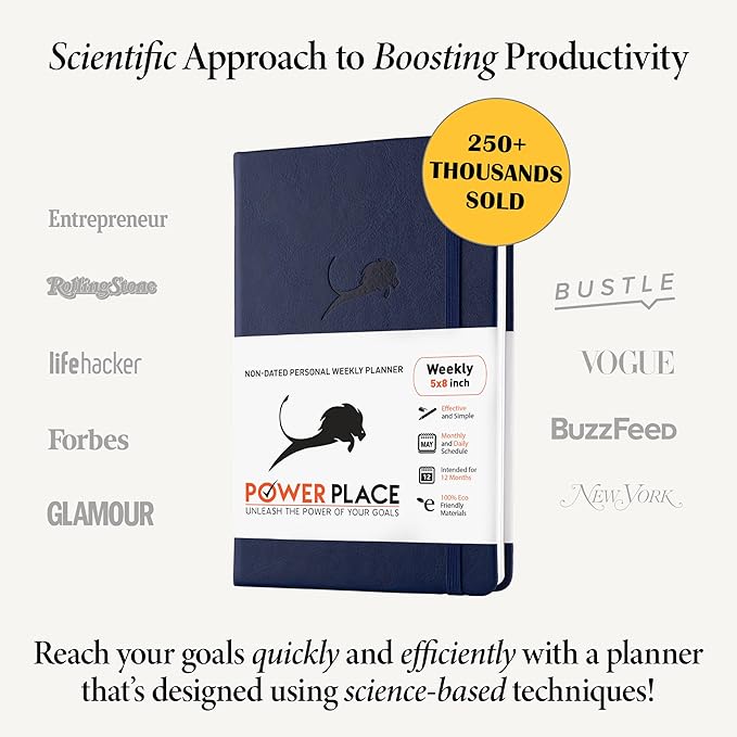 Monthly & Weekly Life Planner to Boost Productivity, Time Management and Hit Your Goals - High Performance Organizer & Gratitude Journal – Undated, 1 Year (12 Months), Hardcover, 5x8″ (Blue)
