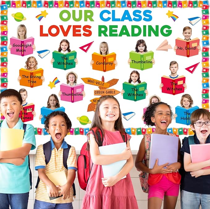 69Pcs Back to School Reading Bulletin Board Set Classroom Decorations Reading Theme Bulletin Board Open Book Cutouts DIY Photo Crafts for School Classroom Educational Door Chalkboard Walls Decor