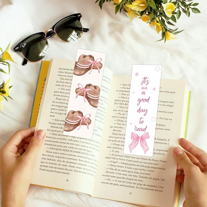 Coquette Aesthetic Bookmarks, 100 Pcs Pink Bow Girly Book Marks, Bookish Gifts for Reading Women Book Lovers