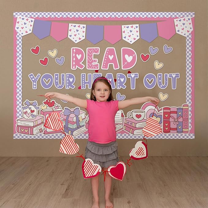 Eaasty Valentines Reading Bulletin Board Set Read Your Heart Out Classroom Bulletin Board for Library School Reading Corner Home Door Valentines Decorations