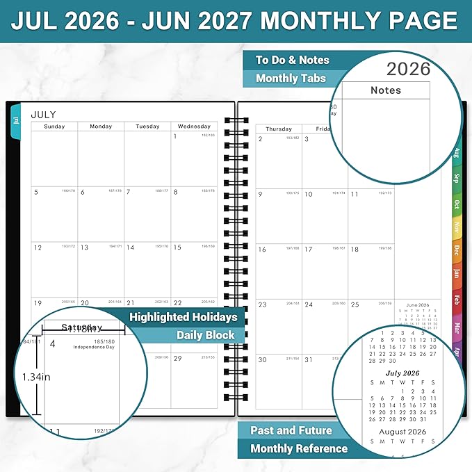 Planner 2026-2027 - Academic Planner 2026-2027, Weekly and Monthly, Jul 2026 - Jun 2027, 26-27 Planner 6.3” × 8.4”, Notes, Thick Paper, Back Pocket, Twin-wire Binding