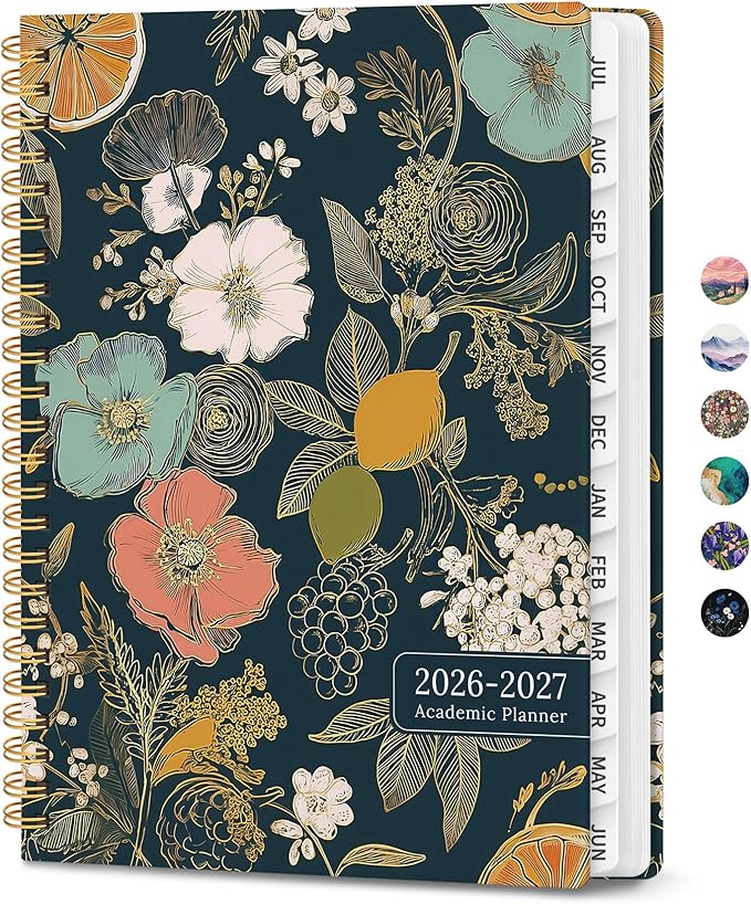 Planner 2026-2027, Monthly and Weekly Academic Planner July 2026 - June 2027, Hardcover Student Teacher Planning Agenda Calendar Book with Tabs, Perfect for Office School Supplies, A5 (6.3" x 8.5") - Citrus Bloom