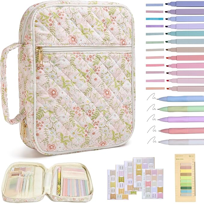 Bible Cover Case for Women Large Bible Cover with Durable Handle Quilted Bible Carrying Case for Girls Bible Study Supplies Accessories (Jungle Flowers, Jungle Flowers)