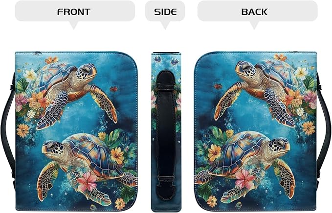 Sea Turtle Bible Cover Case for Women Girls Blue Sea Bibl e Case Bible Study Accessories Supplies Bibles Holder Cases Bible Bag-Size 2XL