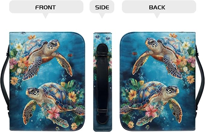 Sea Turtle Bible Cover Case for Women Girls Blue Sea Bibl e Case Bible Study Accessories Supplies Bibles Holder Cases Bible Bag-Size 2XL