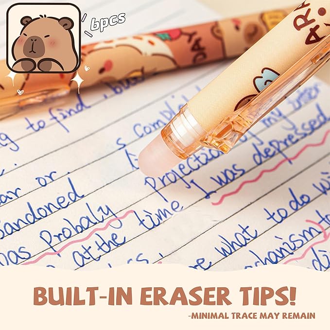 Capybara Pens, Cute Capybara Themed Click Pens, 0.5mm Fine Point Black Ink, Capybara Gel Ink Pens with Collectible Packaging, Perfect for Office, School, Women, Girls, Boys (4 Pack)