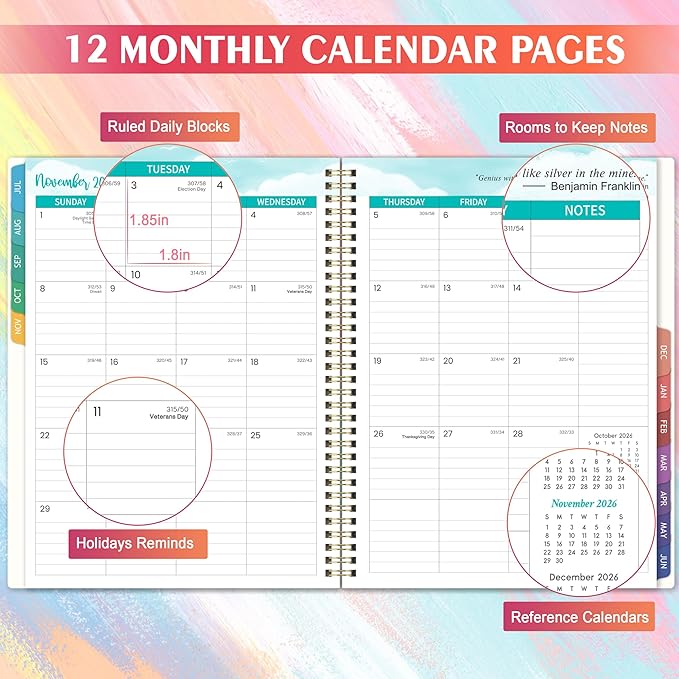 Teacher Planner 2026-2027 - 2026-2027 Weekly & Monthly Lesson Plan Book with Colorful Tabs, July 2026 - June 2027, 9" x 11", Academic Planner 2026-2027 with Twin-Wire Binding for Teachers - Watercolor