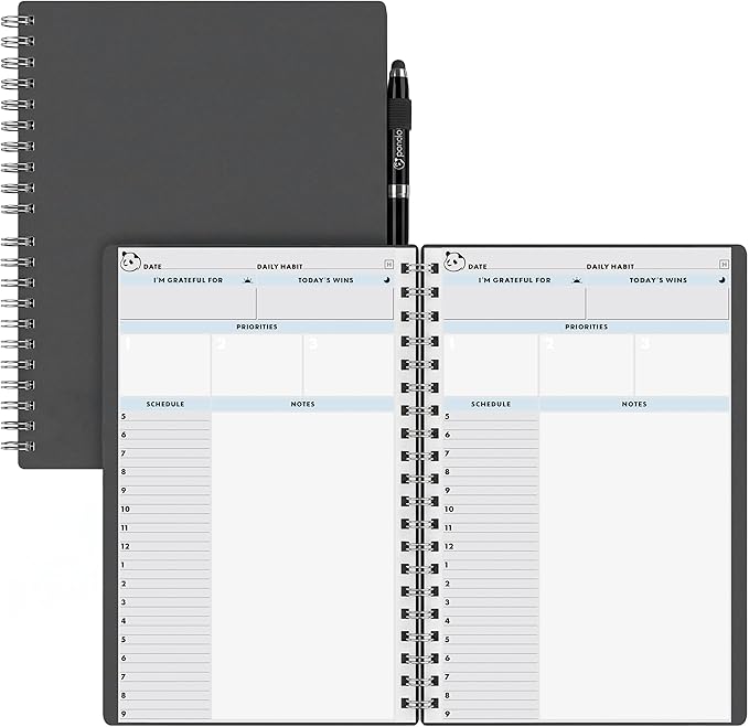 Panda Planner 2026 Undated Daily Planner 5.75" x 8.25" – 90-Day Spiral Academic & Productivity Planner with Hourly Schedule, Habit Tracker, To-Do List & Monthly Calendar – ADHD-Friendly Panda Journal (Gray)