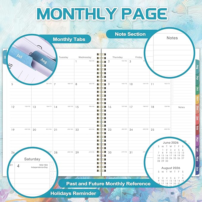 Planner 2026-2027 - Academic Planner 2026-2027, July 2026 - June 2027, 8.5" x 11", Calendar Planner with Colorful Monthly Tabs, Twin-wire Binding, Holidays, Back Pocket