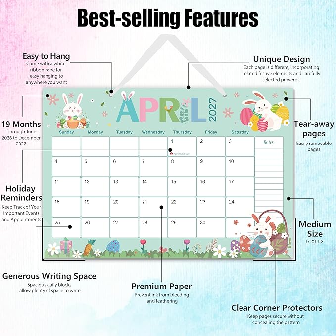 Guasslee Desk Calendar 2026-2027, 19-Month School Year Calendar, 2026 Jun. - 2027 Dec, 17"x11.5" Large Monthly Desk Planner with Corner Protectors, Ample Blocks ＆ Notes for Home Office