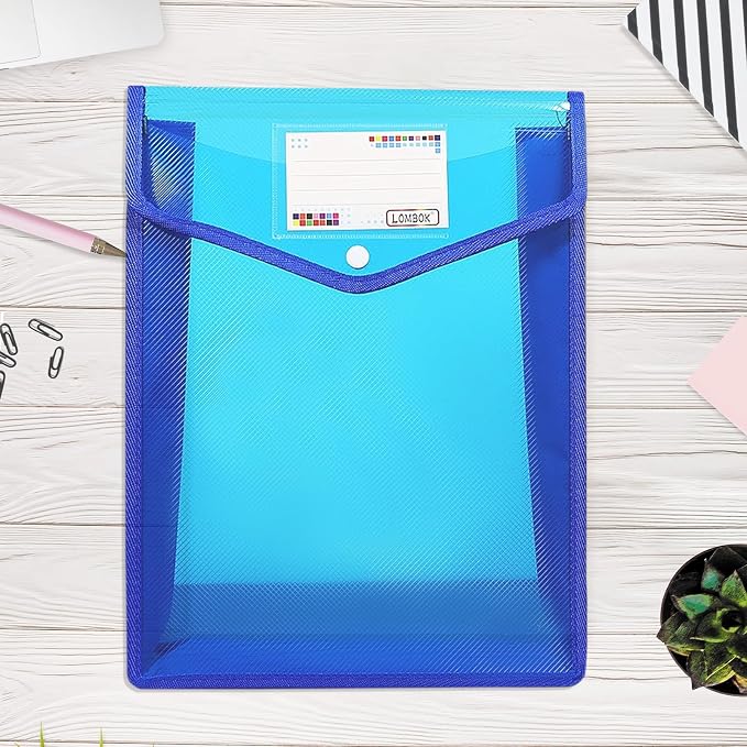5 PCS Plastic File Folders, A4 Document Folder Pockets Envelopes, Waterproof Wallet Folder with Snap Closure for Home School Office