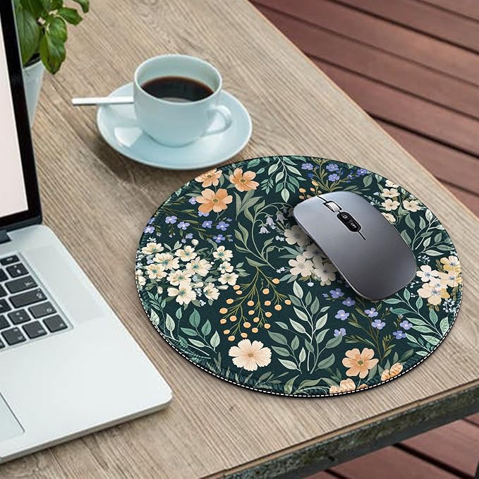 Gctriki Flower Mouse Pad, 8.6 Inch Round Mousepad with Stitched Edges, Non-Slip Rubber Base, Washable Comfortable Desk Mat for Computer Laptop, Gift for Women Teacher Nurse Office Desk Decor