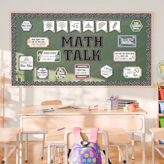AmazingSpark Composition Notebook Math Talk Bulletin Board Set Classroom Decorations Educational Maths Paper Cutouts Back to School Bulletin Board Decor Elementary Middle School Wall Decor Supplies