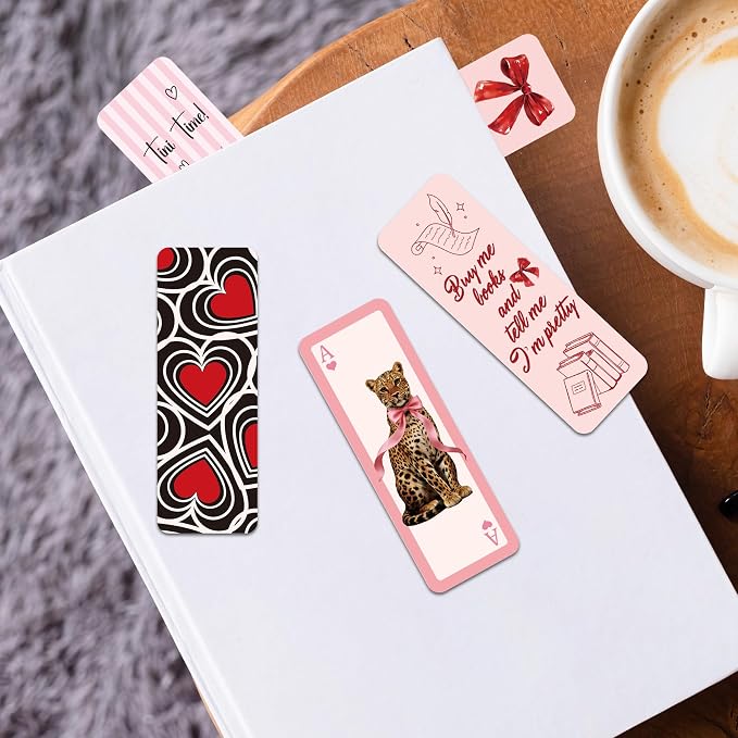 Y2K Coquette Aesthetic Bookmarks, 100 Pcs Pink Bow Leopard Book Marks for Reading Women Girls, Funny Girly Paper Page Markers Bluk for Novel Planner Diary School Supplies Bookish Gifts for Birthday