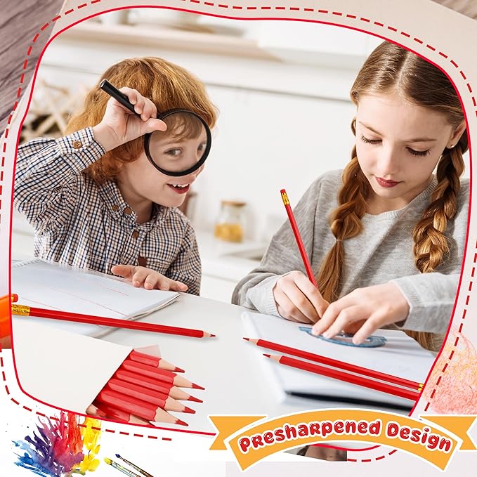 96 Pcs Red Pencils with Eraser Pre Sharpened Hexagon Pencils Erasable Red Checking Pen #2 HB Correcting Pen for School Office Supplies Grade map Check Test Drawing Coloring Editing