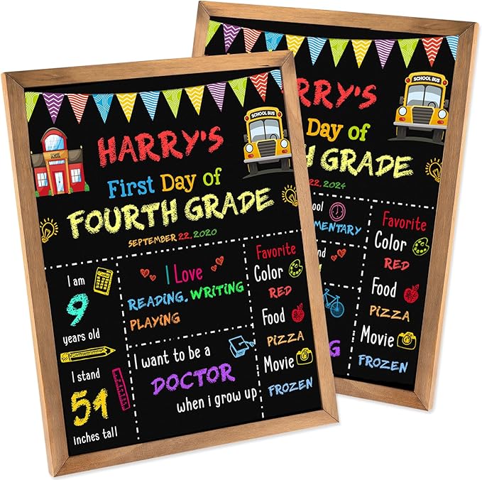 First Day of School Sign - 14" X 11" Double-Sided Board With Frame for Kids - Chalkboard for First & Last Day, Back to School Supplies for Preschool Kindergarten 1st Grade