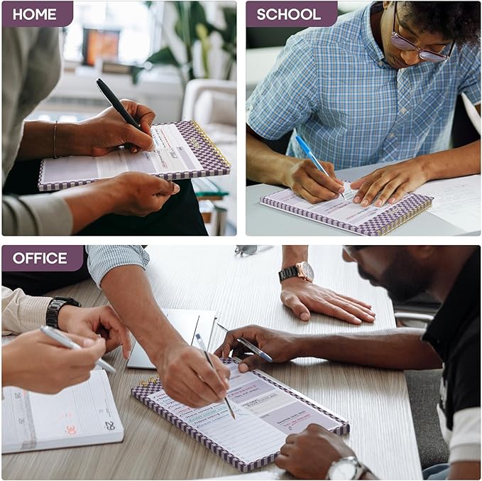 Taja To Do List Notepad - To Do List Notebook for Work with 52 Sheets, 9.8" x 6.5", Undated Daily Planner Perfect for Daily Tasks and Goal Setting, Notepad Suitable for Office, Home & School - Lilac Checkered
