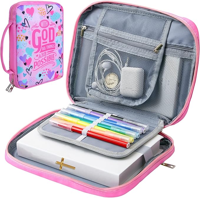 ICOSY Bible Cover Case for Women Girls Kids Bible Bag Case with Handle Kids Girls Bible Study Accessories Supplies