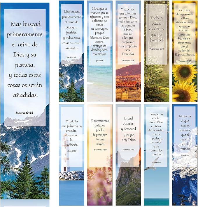 Wxiben Spanish Christian Bookmarks Gifts - 50PCS Bible Verse Scripture Bookmarks Religious Inspirational Book Marks Scenery Page Markers Clip for Book Lovers Students Teachers Reading Christian Gifts
