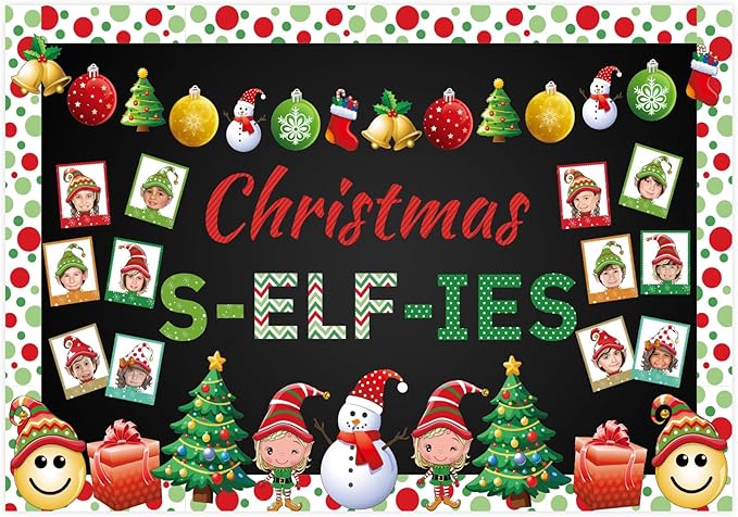 Gersoniel 81 Pcs Christmas Bulletin Board Decoration Set for Classroom, Xmas Elf Cutouts DIY Photo Crafts Christmas Ball Bulletin Board for Holiday Winter Chalkboard Wall Decor School Supplies