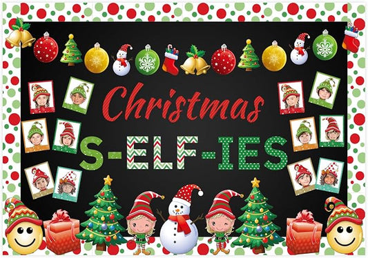 Gersoniel 81 Pcs Christmas Bulletin Board Decoration Set for Classroom, Xmas Elf Cutouts DIY Photo Crafts Christmas Ball Bulletin Board for Holiday Winter Chalkboard Wall Decor School Supplies