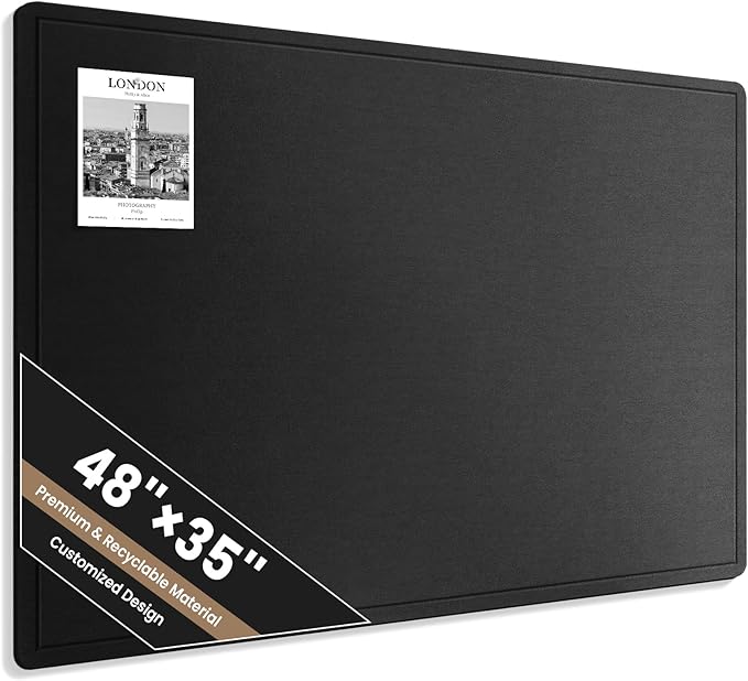 Large Bulletin Board, 48 X 35 Inches Felt Cork Board with 40 Pushpins, Foldable Felt Notice Pin Board Photo Display Board with Self-Adhesive Tape for Office Home School (Black, 48x35 inch)