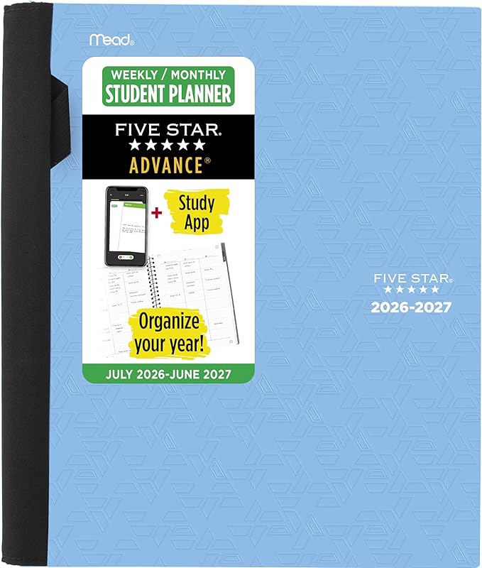 Five Star Planner 2026-2027 Weekly & Monthly Academic 12-Month July-June Advance Student Planner + Study App, 8-1/2" x 11", Blue (CAW65920)