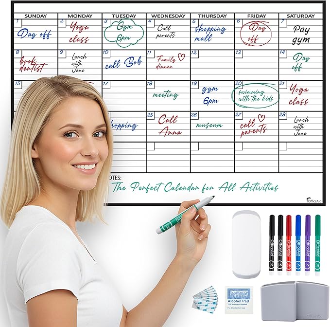 Small Dry Erase Calendar for Wall, 17x26, Small Wall Calendar Dry Erase, White Board for Office, Home & School, Erasable Whiteboard, Monthly Undated Reusable White Board Planner