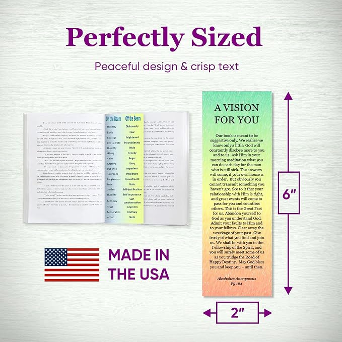 12 Step AA Sobriety Bookmarks- Set of 10 2x6 Laminated Recovery Gifts with Serenity Prayer, Big Book Index, Acceptance, St Francis Prayer, 3rd & 7th Step Prayer by Cheryl's Bookmarks