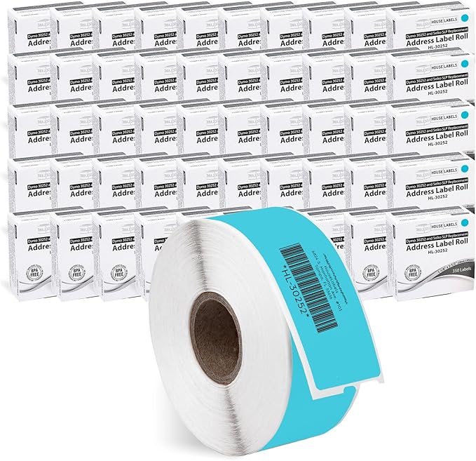 HOUSELABELS Compatible DYMO 30252 Blue Address Labels (1-1/8" x 3-1/2"), Strong Permanent Adhesive, Compatible with DYMO LW 450, 4XL, Rollo & Zebra Desktop Printers, 50 Rolls /17500 Labels