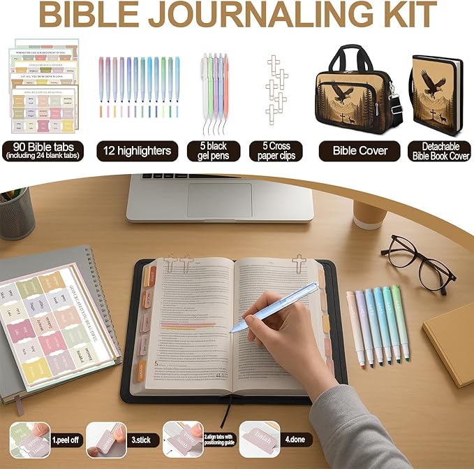 Eagle Large Bible Bag with Bible Cover Case for Men Women, Church Bag Book Carrying Case w/Shoulder Strap Handle Zipper Pocket, Bible Study Supplies Journaling Kit Accessories Christian Gift