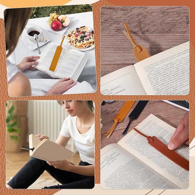 8Pcs Leather Bookmark, Classic Stitched Book Mark with Leather Rope Father's Day Gifts for Reading Men Teacher Women School Students