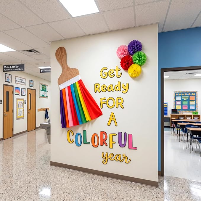 Tinlade 36 Pcs Art Painting Classroom Decoration Set Get Ready for A Colorful Year Bulletin Board Decoration Art Paint Rainbow Cutouts for Back to School First Day of School Chalkboard Wall Decor