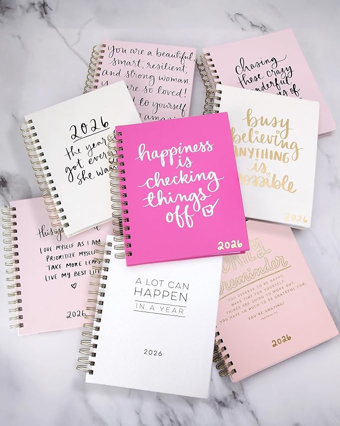 WORLD TRAVELER 2026 Planner Weekly and Monthly - 7'' x 8.75'' Hard Cover January December Spiral Daily Planner 2026 To Do List, Size 7X8.75, White/Can happen