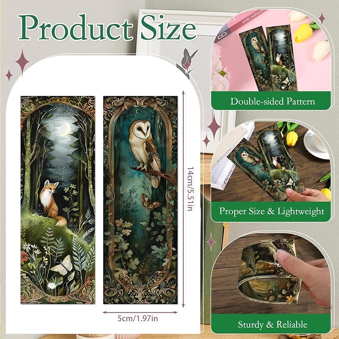 Woodland Animals Bookmarks Gifts - 120 Pcs Fantasy Forest Animal Bookmark Rabbit Raccoon Page Markers Clips Book Mark Gift for Women Men Office Home Book Lovers Bookworm Party Supplies