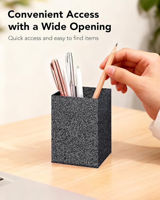 Black Glitter Acrylic Pen Holder, Acrylic Makeup Brush Storage Organizer, Pencil Pen Holder for Desk, Modern Desktop Accessories for Office School Home Supplies