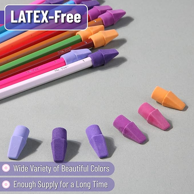 Mr. Pen- Pencil Top Erasers, 120 Pack, 6 Different Twilight Pulse Colors, Latex-Free & No Smudge Pencil Eraser Tops