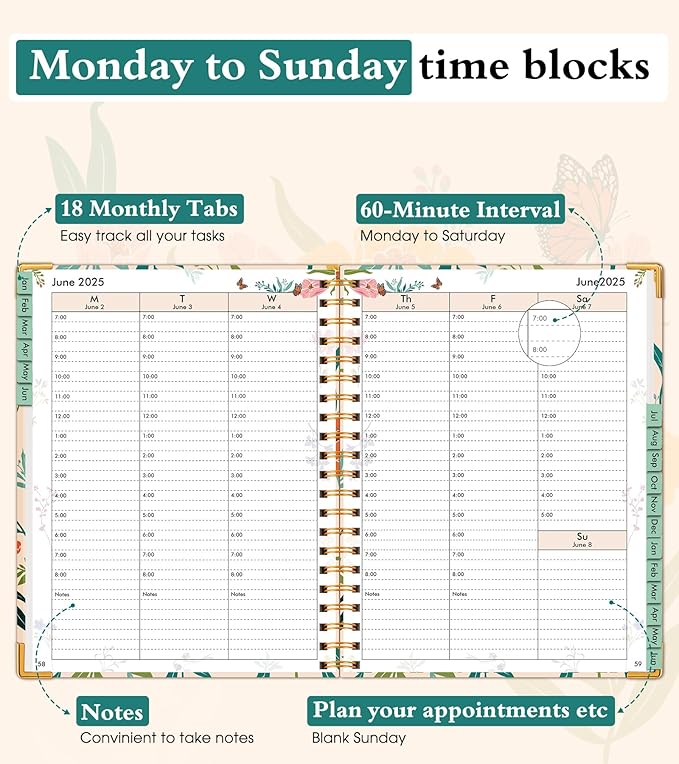 2026 Appointment Book, Hardcover Planner 12 Months Weekly and Monthly (January 2026 - December 2026), 8.5"x11" Daily Hourly Planner 60-Minute time Slots, Spiral Calendar Schedule Book for Work School Teacher Student, Orange Floral