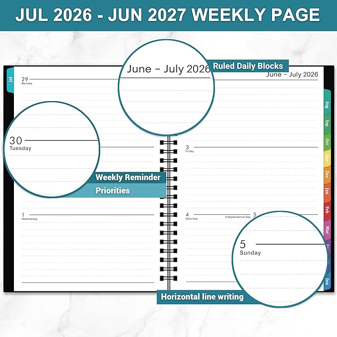 Planner 2026-2027 - Academic Planner 2026-2027, Weekly and Monthly, Jul 2026 - Jun 2027, 26-27 Planner 6.3” × 8.4”, Notes, Thick Paper, Back Pocket, Twin-wire Binding