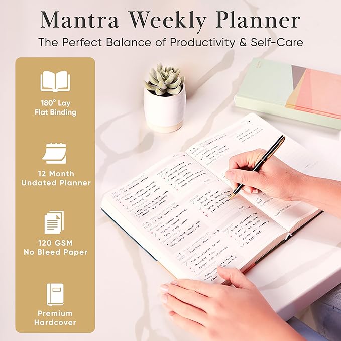 2026 Planner, Daily Journal & Gratitude Journal All-In-One with To Do List, Self Care Prompts & Habit Tracker - 5.8 x 8.3 - Evening