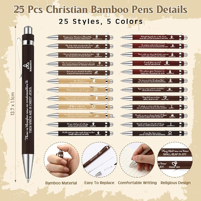 Feifeiya 25 Sets Father's Day Christian Gifts Bulk for Men Bible Verse Pens Keychains Emergency Number Bookmarks Religious Gift Party Favors for Father Pastor Church Baptism Sunday School(Mixed Color)