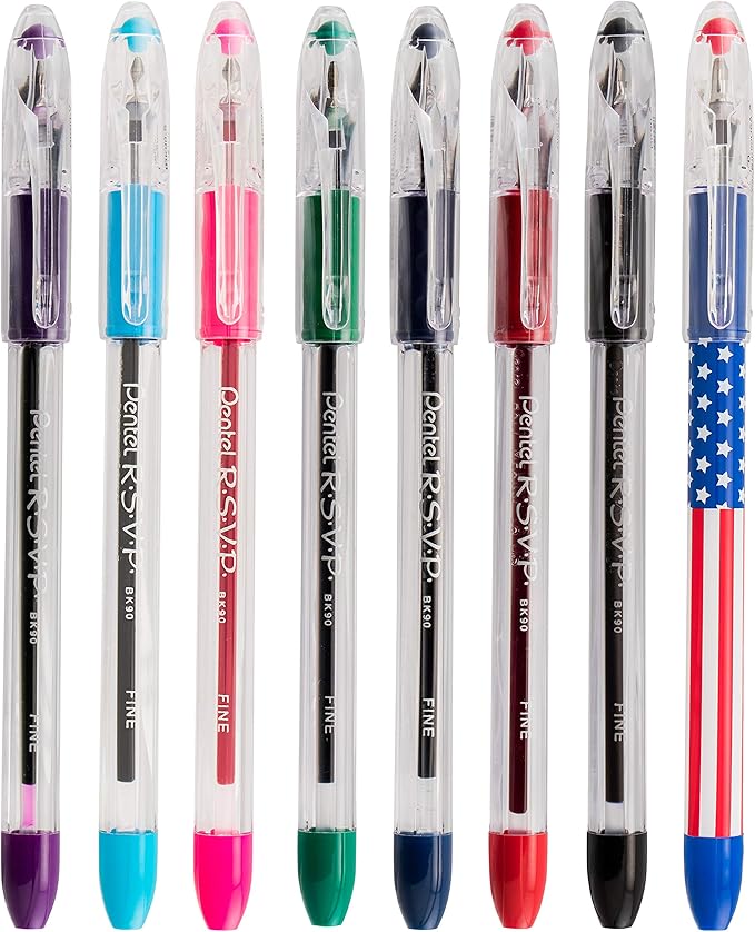 Pentel RSVP Ballpoint Pen, (0.7mm), Fine Line, Violet Ink, Box of 12 (BK90-V)