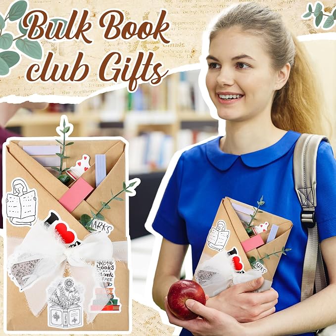 Marspark 6 Set Blind Date with a Book Gift Box Supplies Book Club Lovers Gifts Bulk Including Magnetic Bookmarks Stickers Tags Flowers Bookish Librarian Readers Present for Women Men(Eucalyptus)