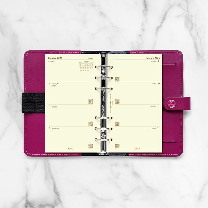 Filofax Calendar Diary Refill, Personal/Compact Size, Week-to-View, Cotton Cream Paper, Unruled, English, 2025 (C68424-25)